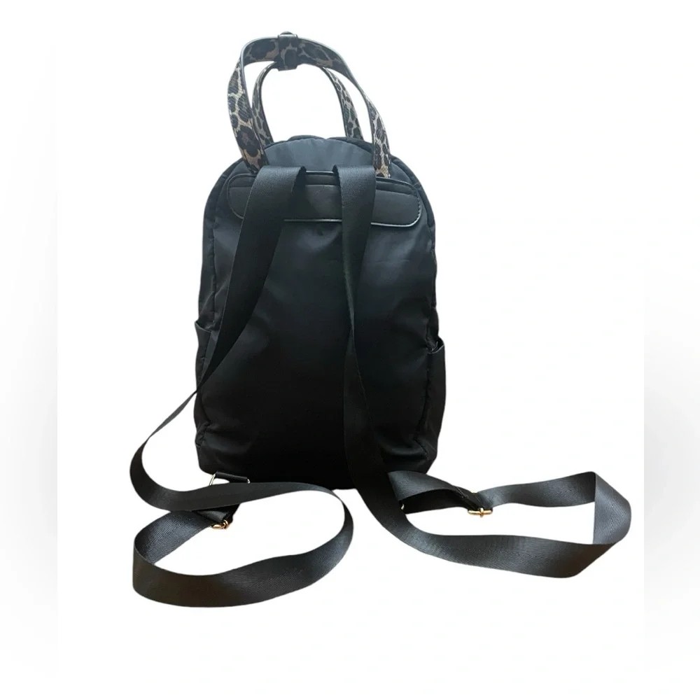Adrienne Vittadini Top Handle Black and Leopard Print Backpack
